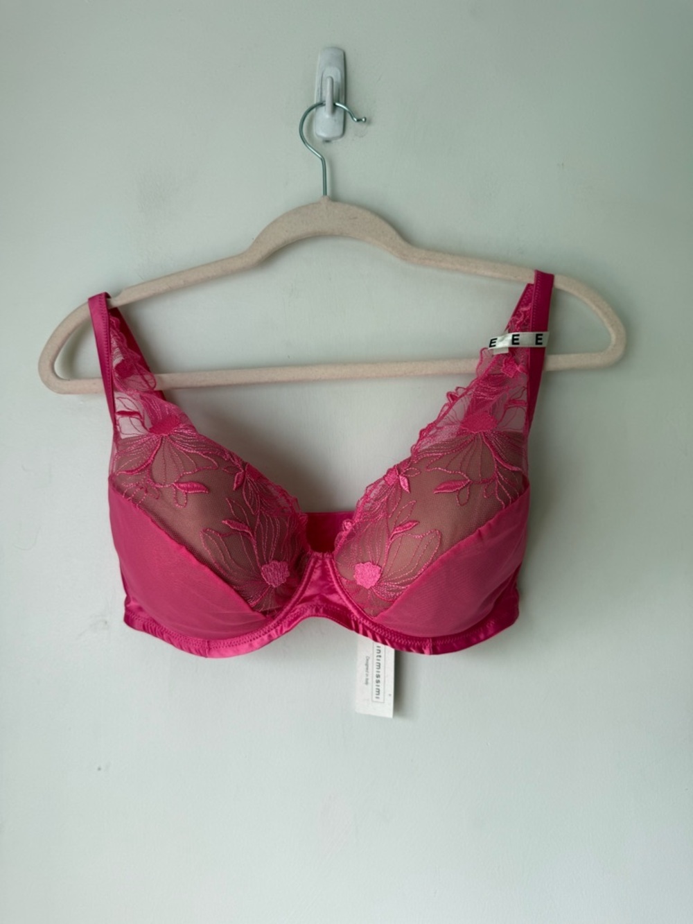 Intimissimi Elena Shocking Pink Floral Lace Underwire Balconette Bra 34DD NWT